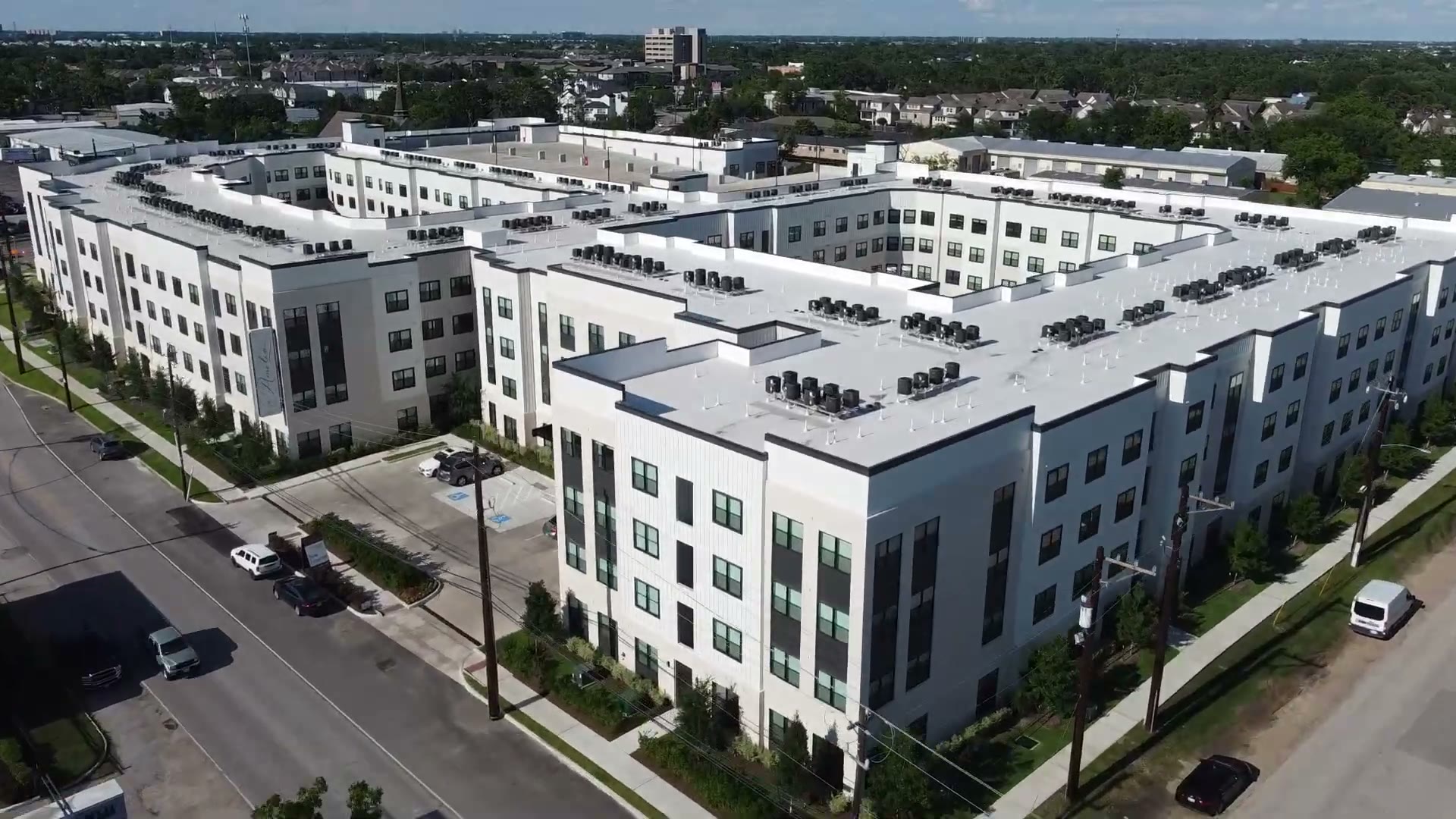 Aerial view of a completed multifamily project finished by Texas Pro Stucco & Masonry